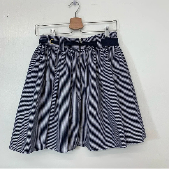 Free Generation Pleated Skirt Medium Blue White Pinstripe Full Flowy Tie Waist - Picture 4 of 11